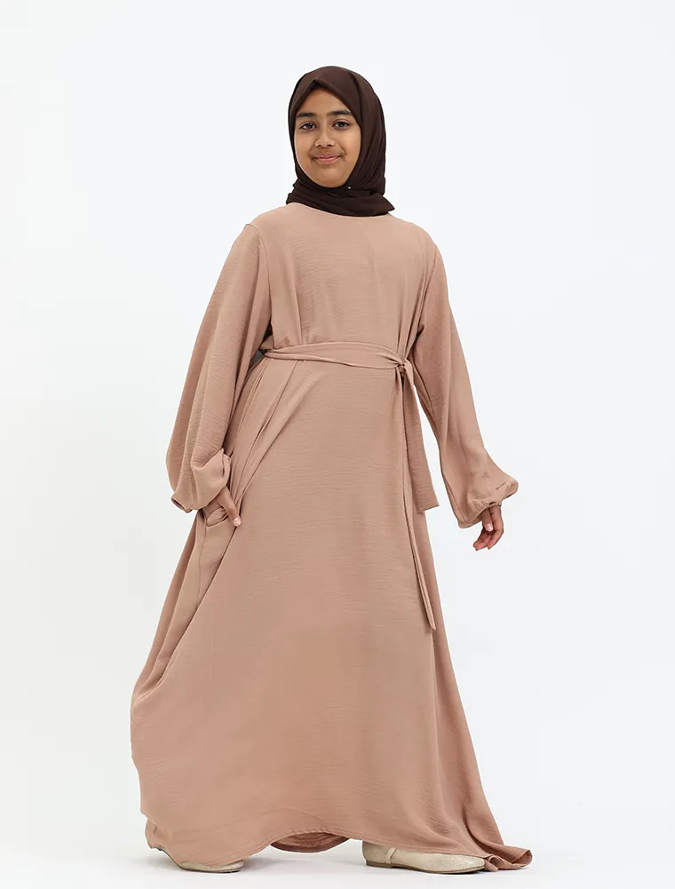 Rose Gold Linen Feel Essential Girls Abaya
